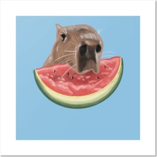 Capybara Snacking on a Slice of Watermelon Posters and Art